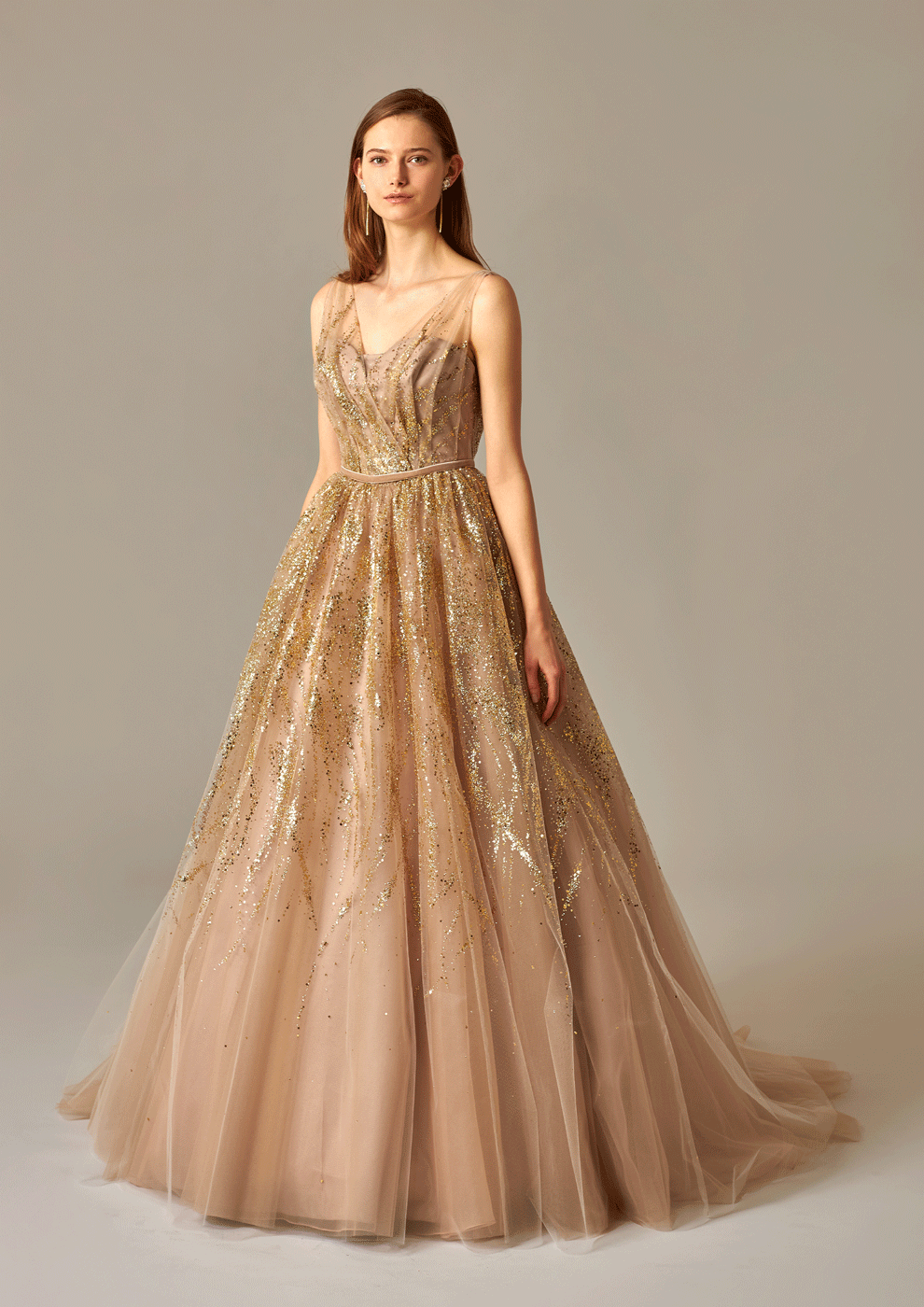 ウエスト カラードレス キラキラグリッターチュール 結婚式の通販 by David1021k Dress｜ラクマ 茶色 ブラウン ベアトップ