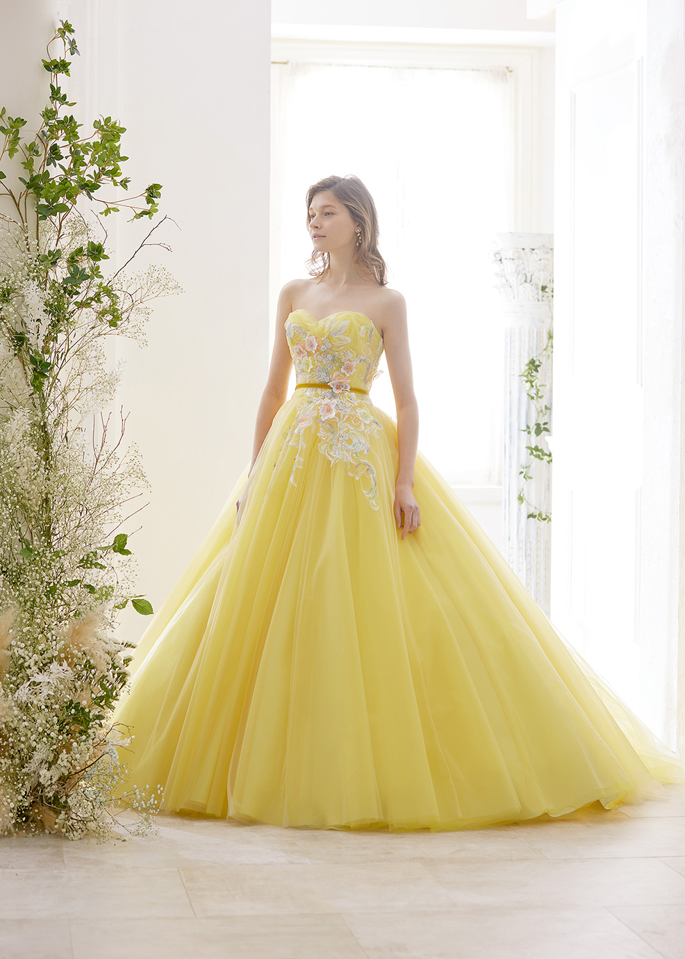 レモンイエロー カラードレス カクテルドレス 色ドレス-